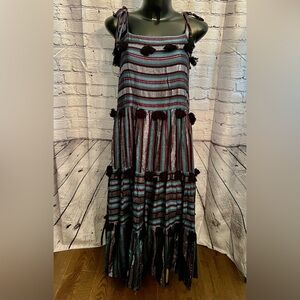 TESSORA Women’s Lola Tassel Pom Sundress in Black/Silver. Size XS.  M-031